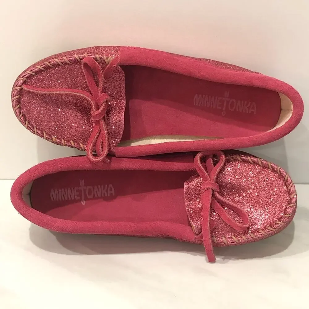 Minnetonka Hot Pink Glitter Moccasins Mocs 3